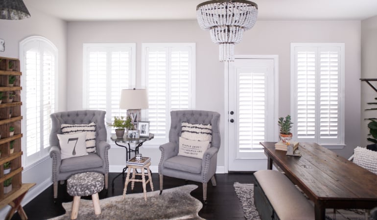 Plantation shutters in a Gainesville living room